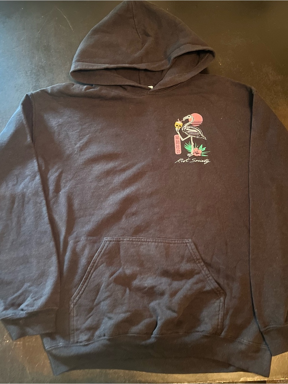 riot society Black Pullover Zip-Up Hoodie with Pink & Green Graphic